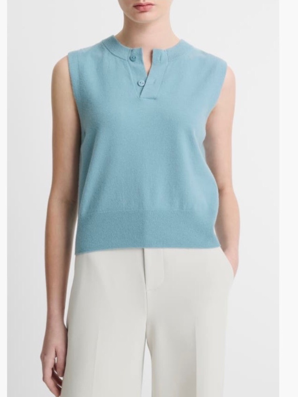 Vince Henley Wool Cashmere Blend Sweater Tank Sky Steel SZ XL